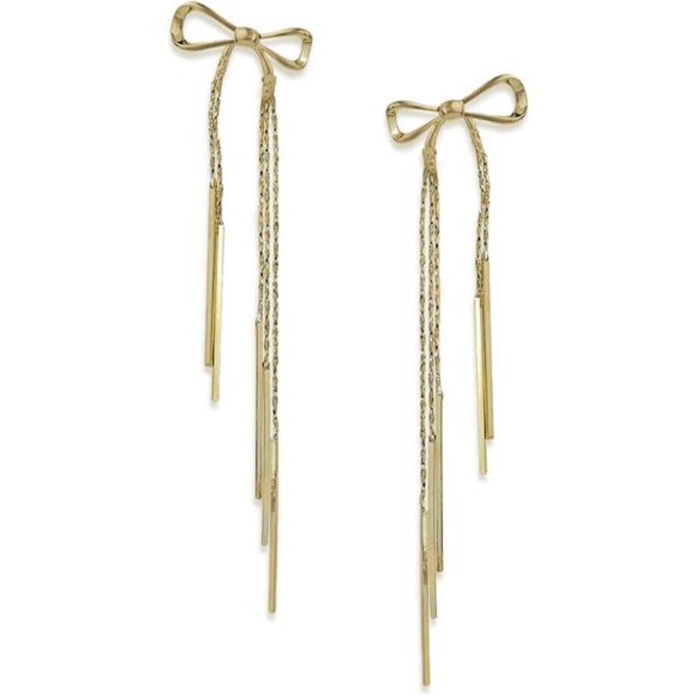 Trendy Bow Post Stud Gold Earrings Women  Sparkly Ribbon Drop Dangle Fashion